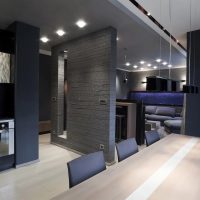 Dark gray walls in the interior of the kitchen