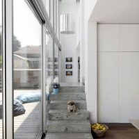 Staircase in the style of minimalism in a country house.