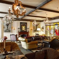 Wooden beams on a white ceiling