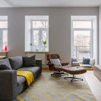 Gray sofa in a white room