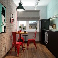 Sedie rosse nella cucina in stile loft