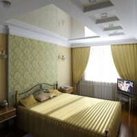 The bedroom of the young couple with a mirrored ceiling