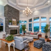 Real fireplace with natural stone cladding