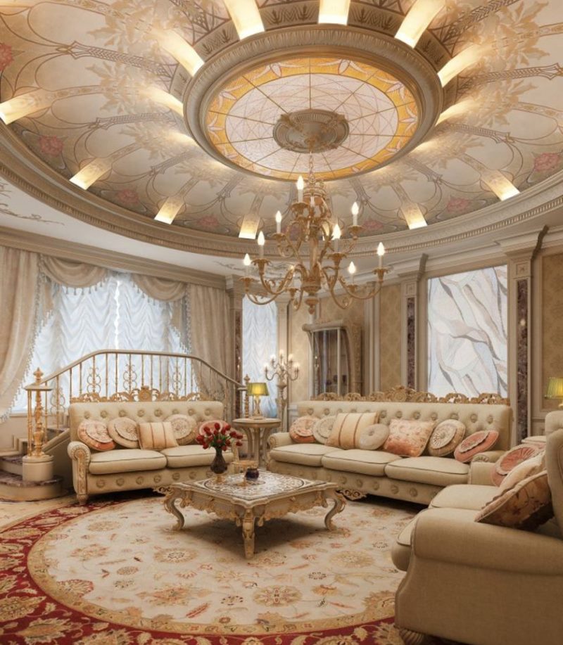 Beautiful ceiling in the baroque style living room