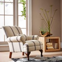 Armchair with stripes in front of the window of a private house