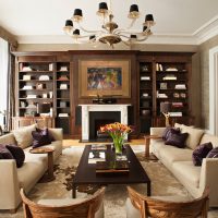 Dark brown sofa with coffee table