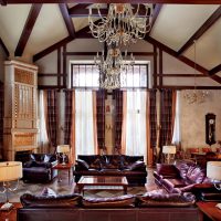 Wooden beams on the ceiling of a frame house