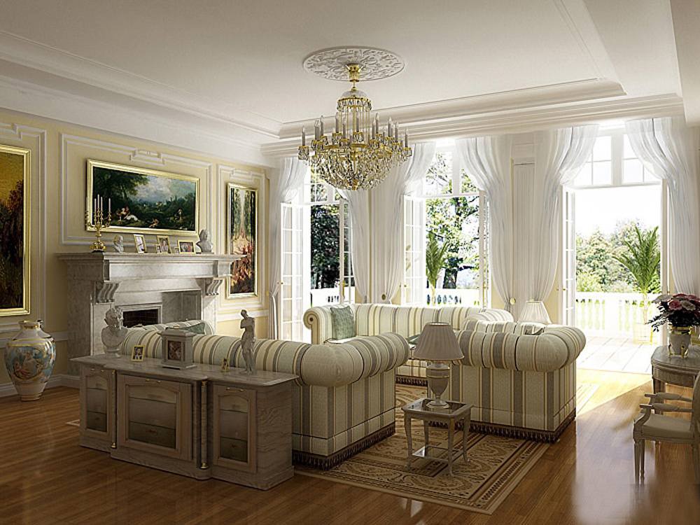 Smooth white ceiling with crystal chandelier