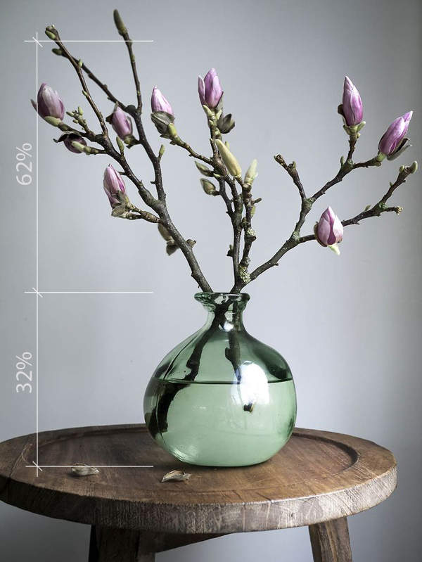 Le ratio de la taille du vase et de la couleur selon la règle du nombre d'or