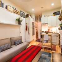 Interior of a narrow room in a studio apartment