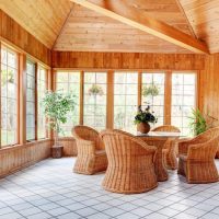 Rattan chairs on ceramic floor