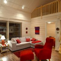 Red furniture in the living room interior