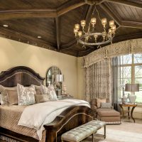 Wooden ceiling in a rustic bedroom