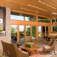 Oriental-style living room with panoramic windows.