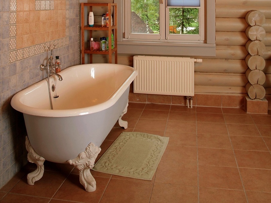 The interior of the bathroom in the log house