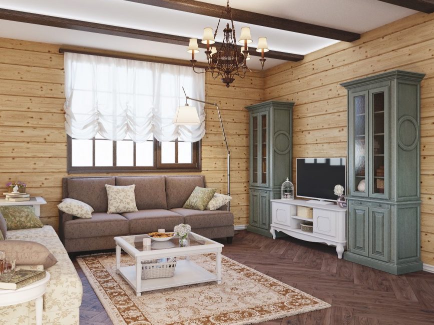 Dizajn dnevne sobe za seosku kuću u klasičnom stilu