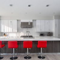 Red bar stools on a metal frame