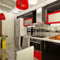 Kitchen interior with red accents