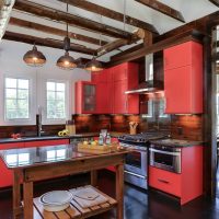 Wooden beams on the kitchen ceiling