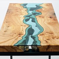 Belle table basse en bois et verre