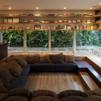 Original bookshelves above the living room windows