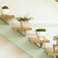 מדפים לצמחים מקורה על מעקה המדרגות