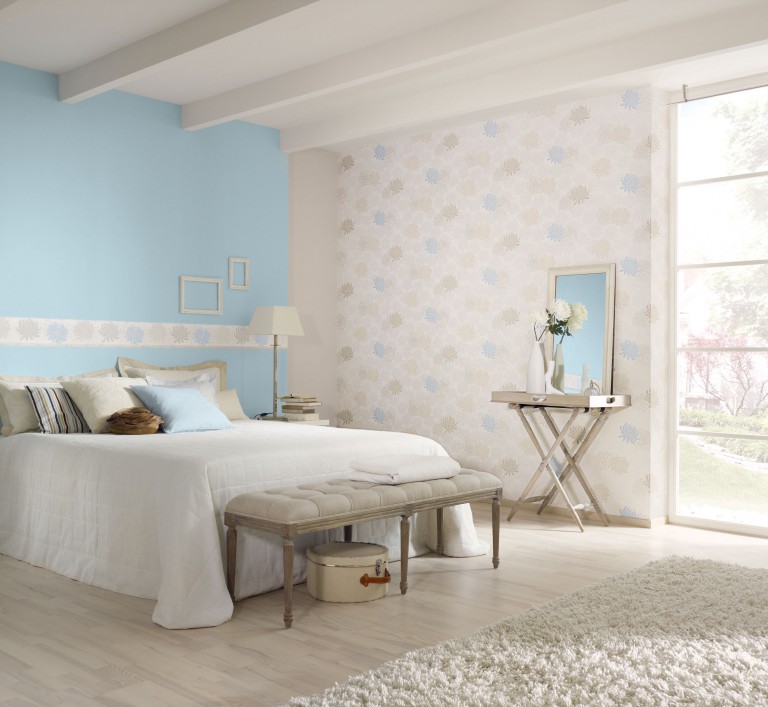 The interior of the girl’s bedroom in soft pastel colors