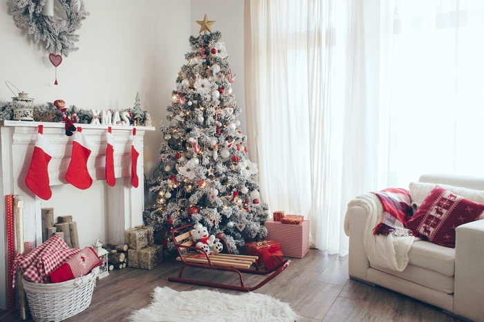 New Year's interior in the living room of a private house