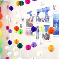 Homemade paper ball garland