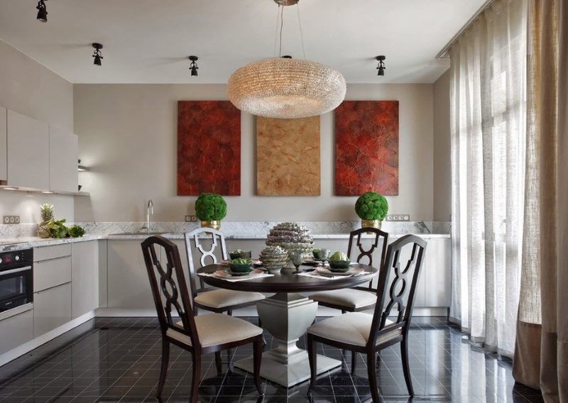 Round dining table in the corner kitchen