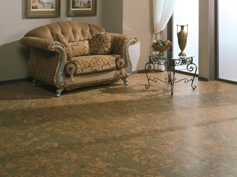 Cork floor in the interior of the living room