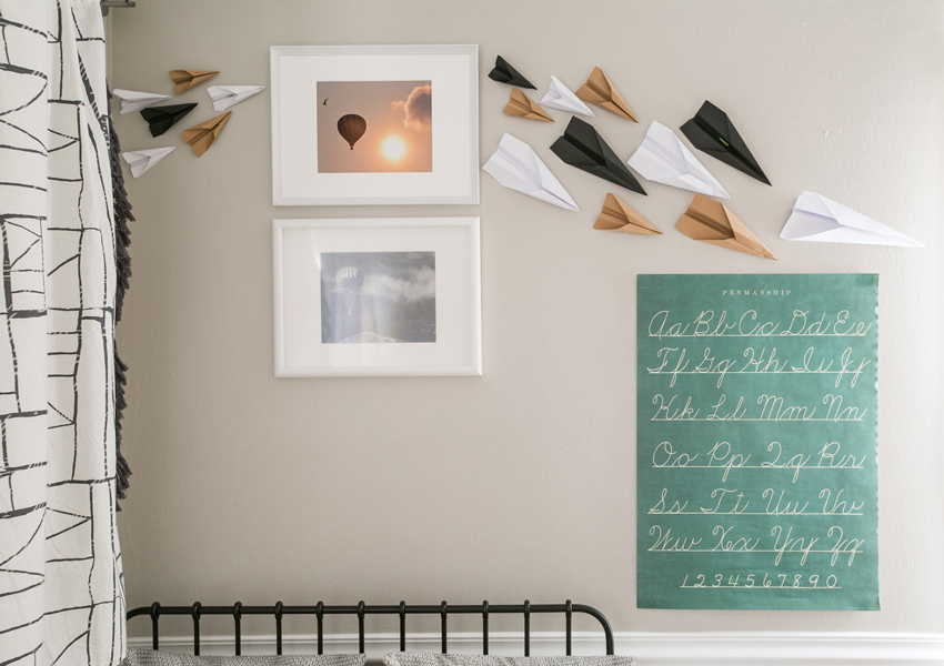 Paper airplanes on the wall of a children's room