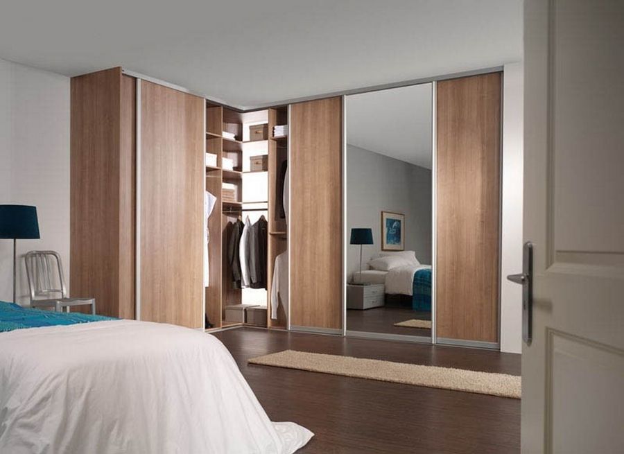 Brown doors of a wardrobe of angular type