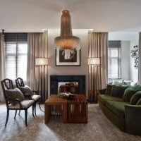 Living room interior with fashionable curtains.