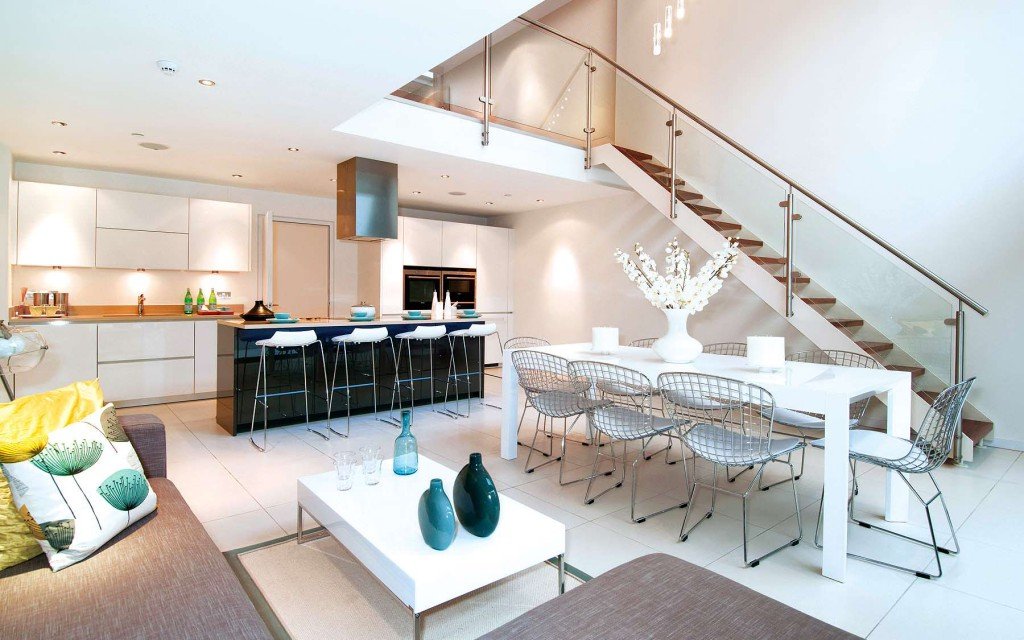 One-flight staircase in the interior of a modern townhouse