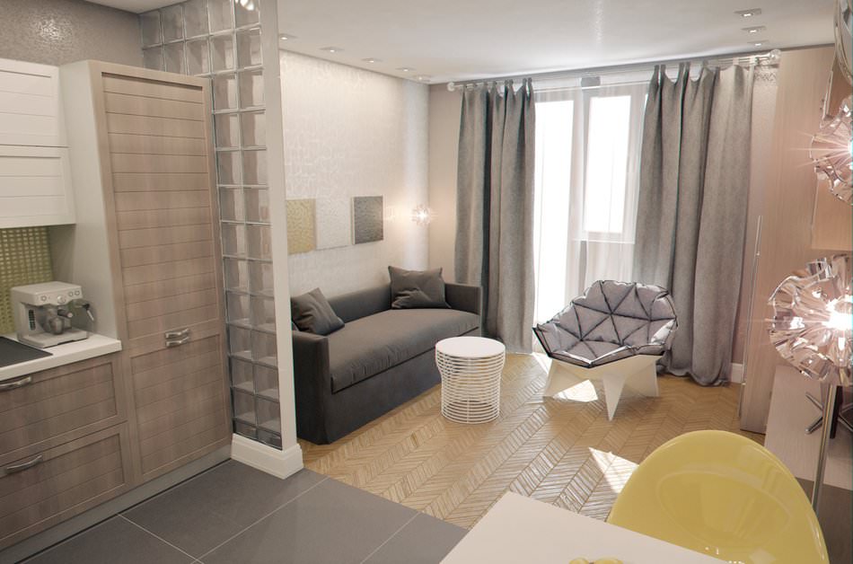 Zoniranje studio apartman sa staklenom pregradom