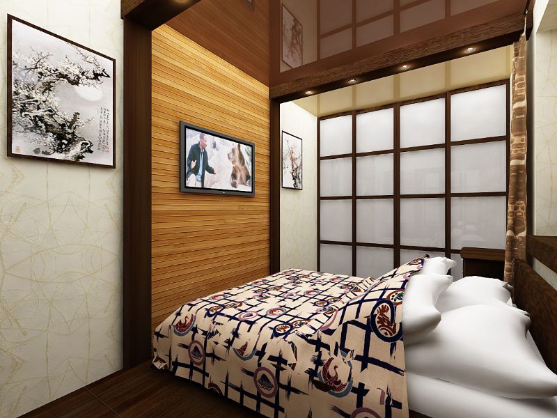 Interijer uske spavaće sobe u japanskom stilu