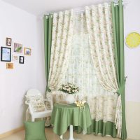 Coffee table with green tablecloth