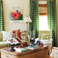 Moroccan-style living room with bamboo curtains