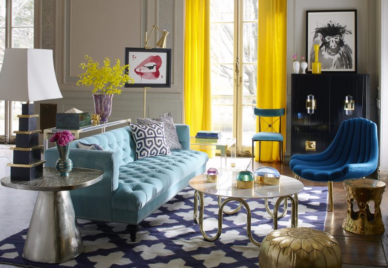 Yellow curtains on the window of the living room of a private house