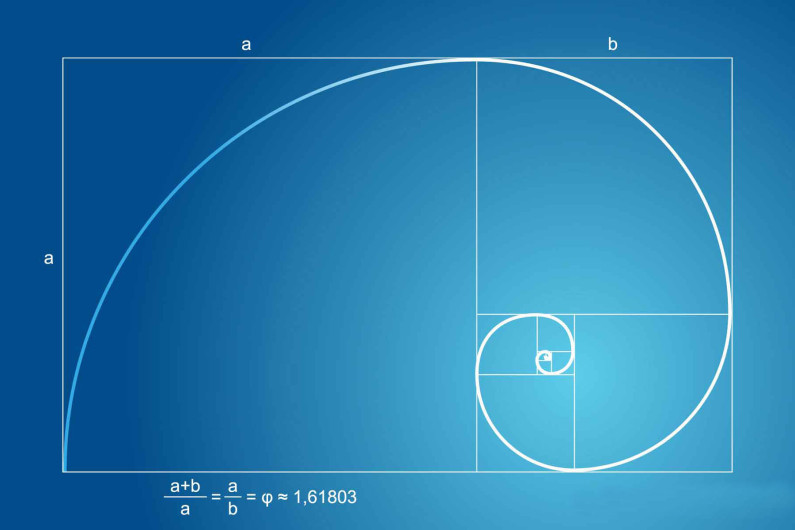 Diagramme du nombre d'or sur le rectangle bleu