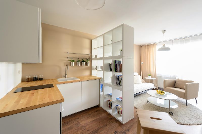 Kitchen area in studio apartment