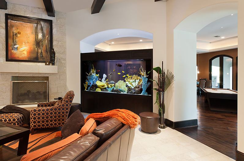 Arch with an aquarium in the interior of a residential building