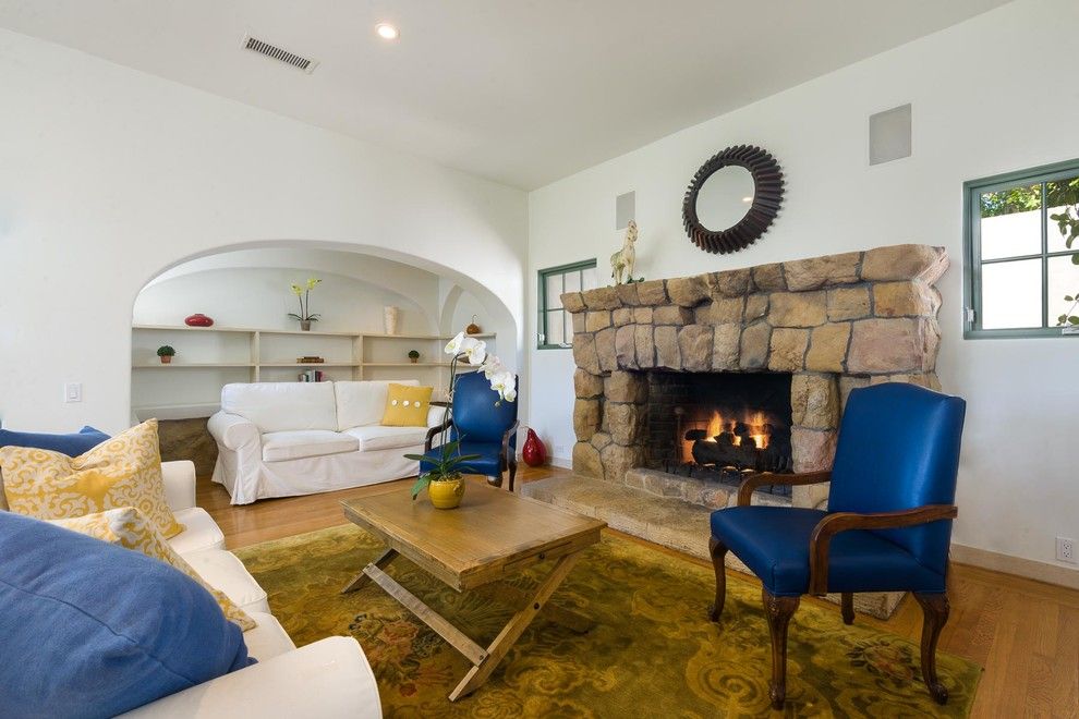 Living room interior with spanish fireplace