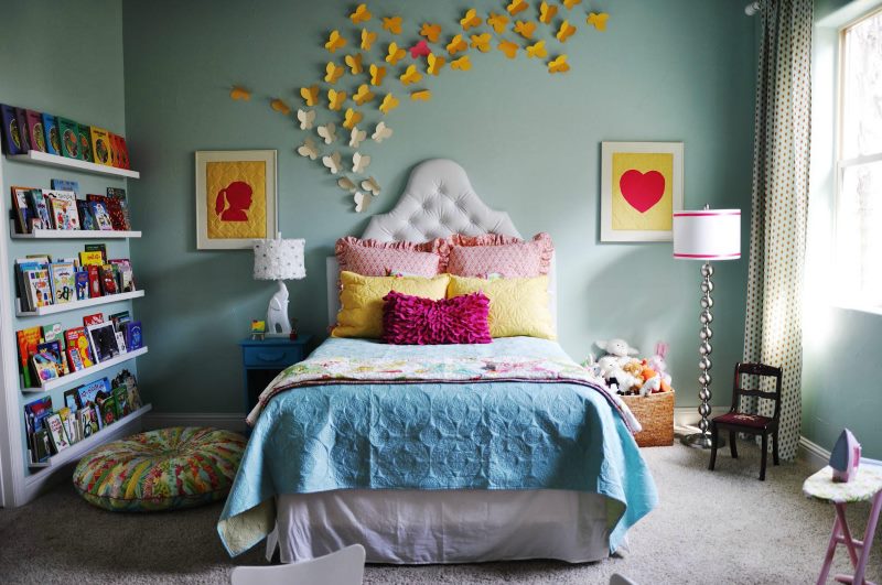 Paper butterflies on the wall in the nursery