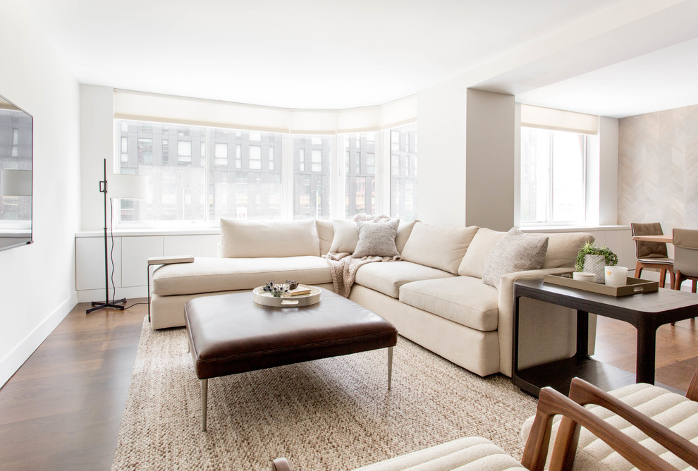 Beige sofa in a white living room