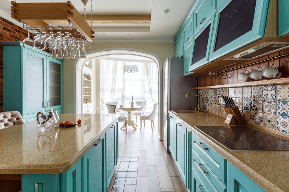 Italian cuisine interior in turquoise color