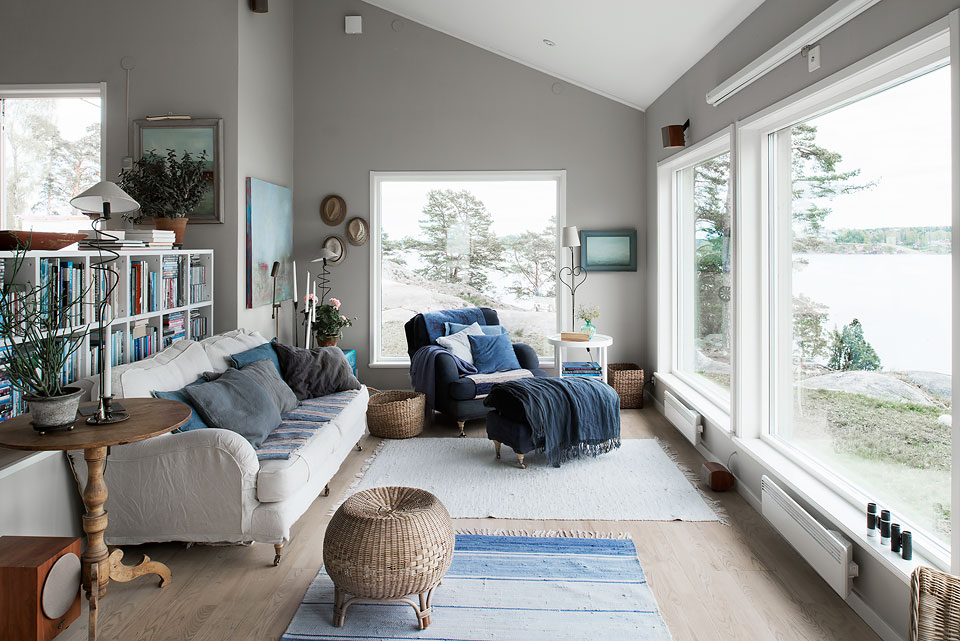 Living room of a private house with large windows