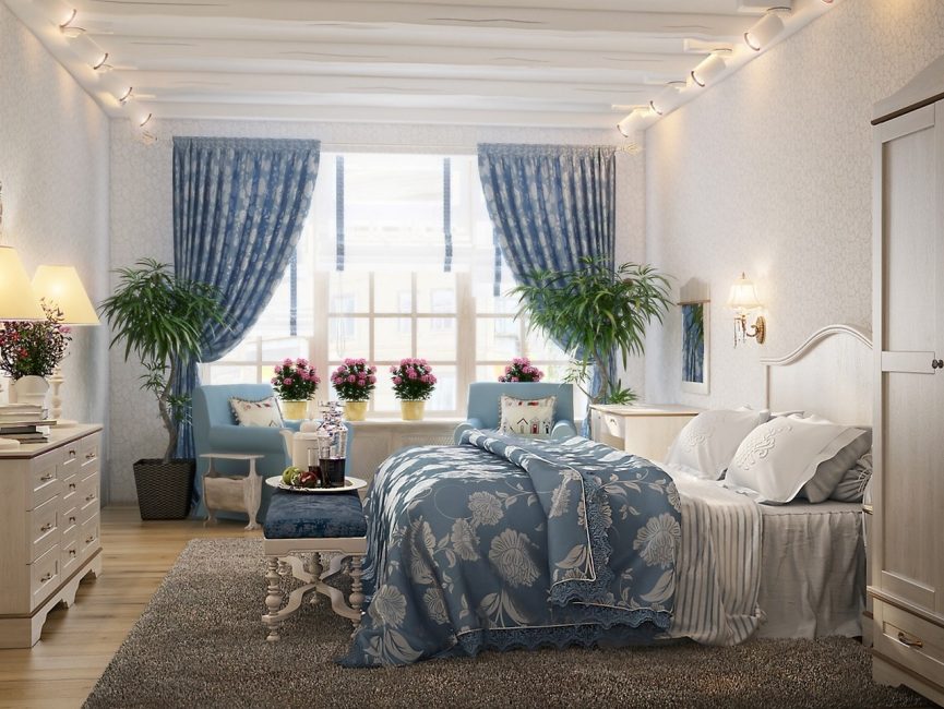 Artificial flowers bedroom interior