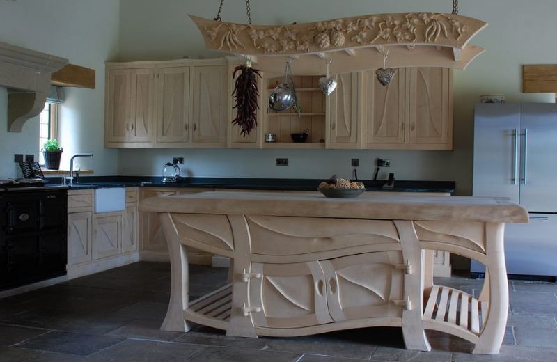 Kitchen interior with wooden furniture